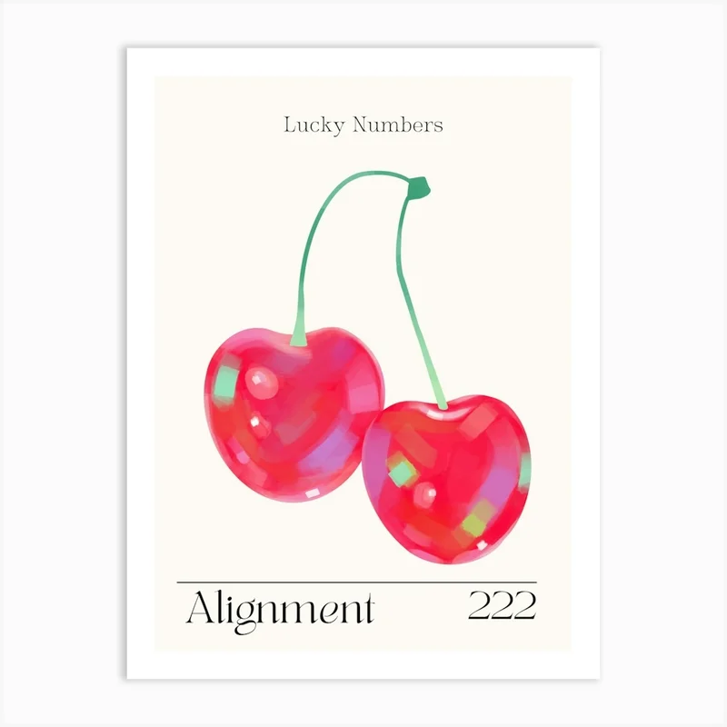 Image of Cherries Retro Alignment Angel Numbers 222 Art Print