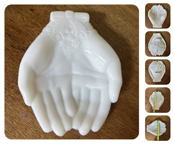 8. White Milk Glass Open Hands Dish