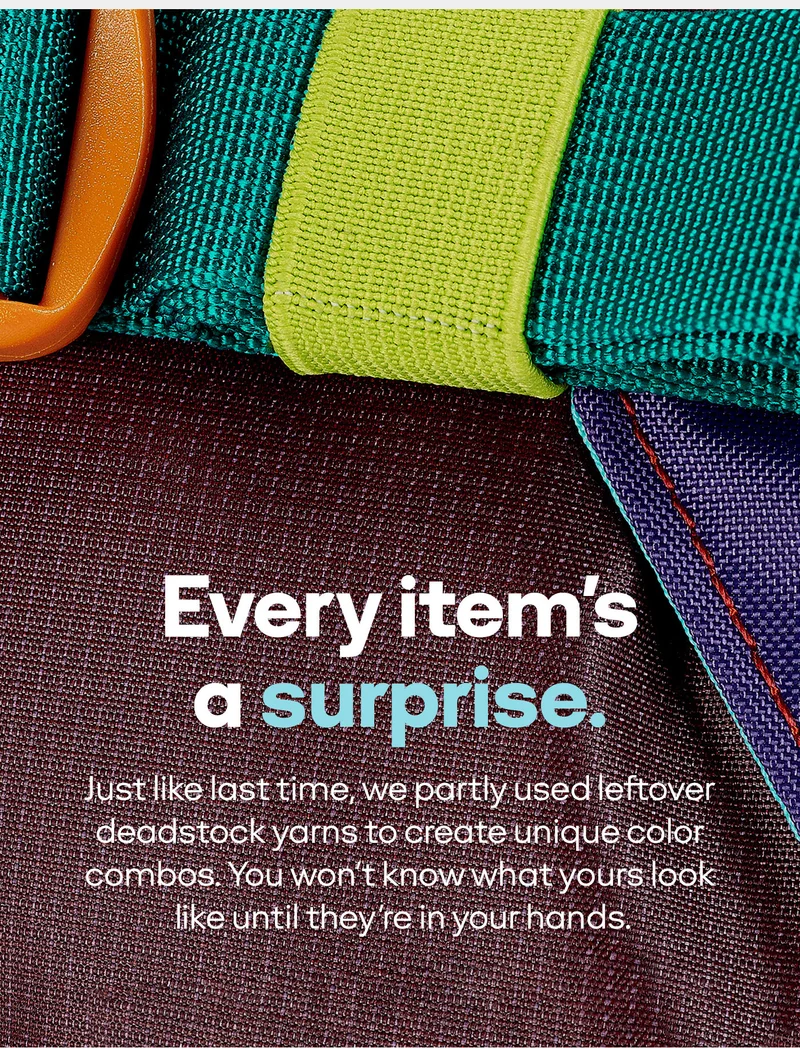 Every item's a surprise. | Just like last time, we partly used leftover deadstock yarns to create unique color combos. You won't know what yours look like until they're in your hands.