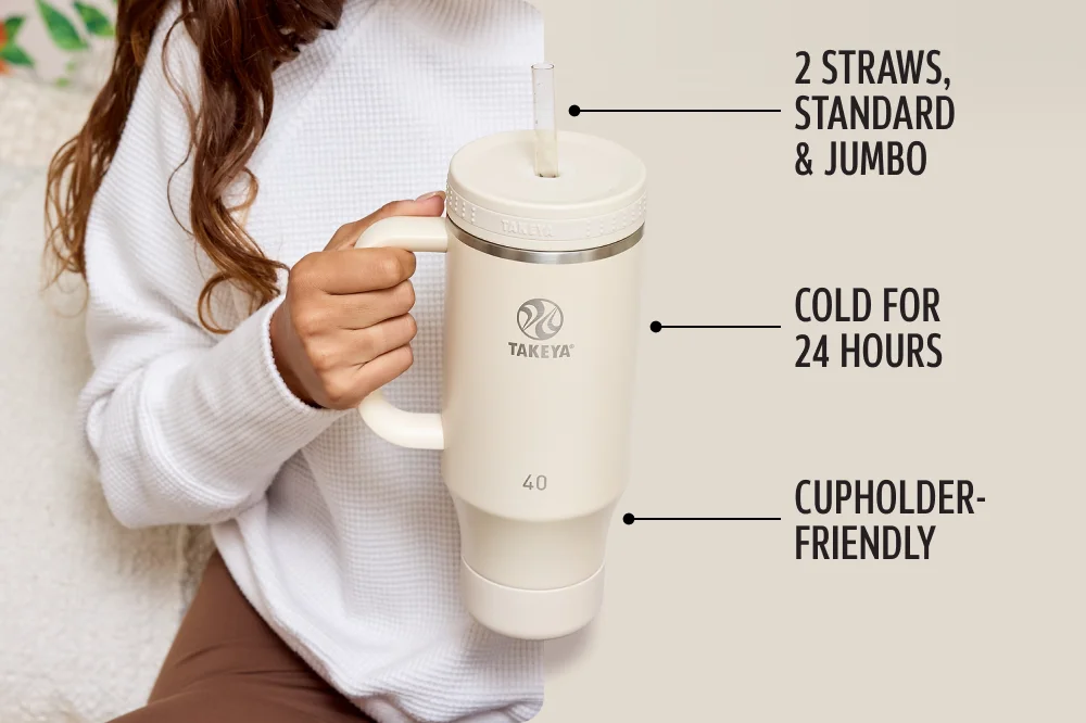 2 straws, standard & jumbo; cold for 24h; cupholder-friendly