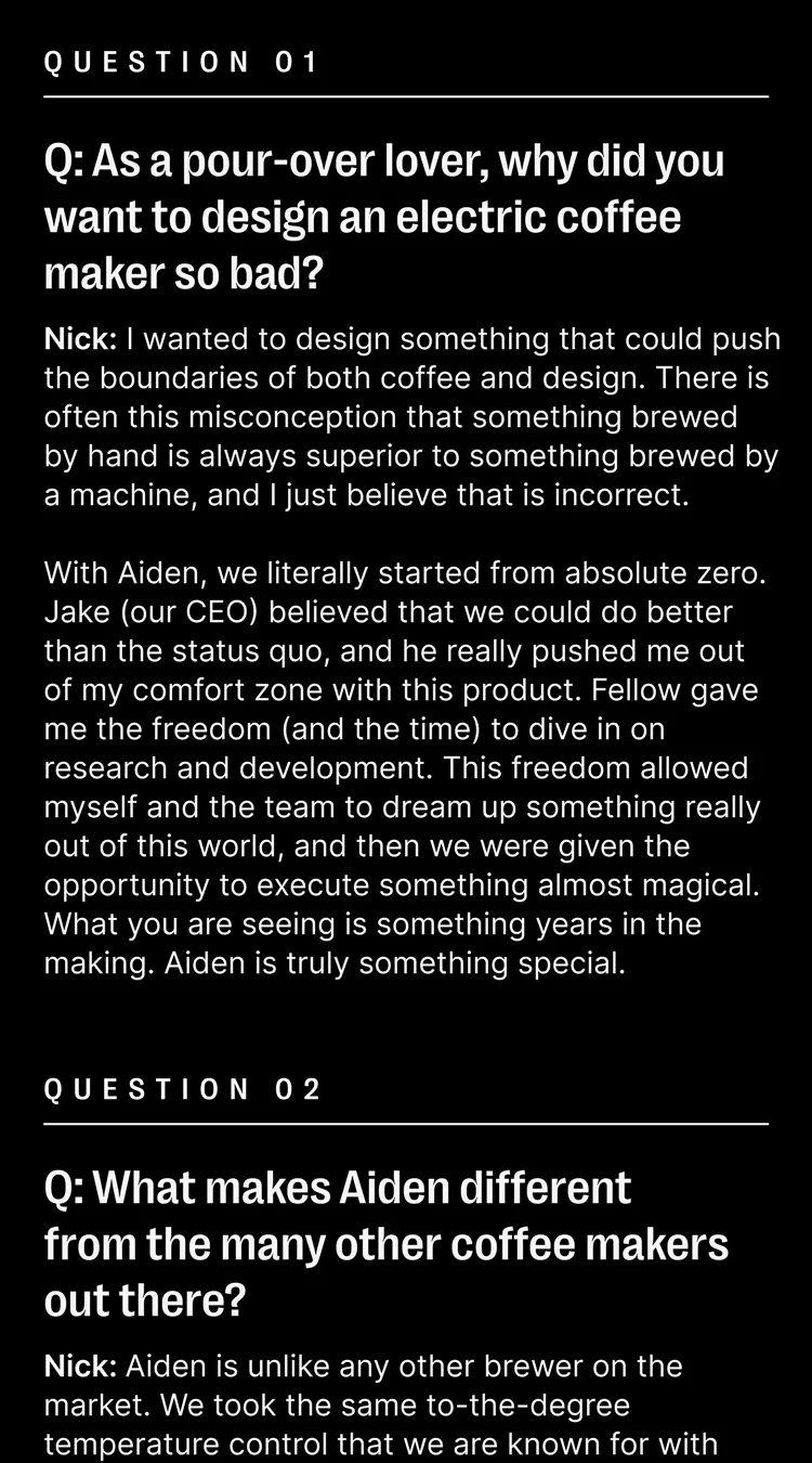 Question 1: As a pour-over lover, why did you want to design an electric coffee maker so bad?