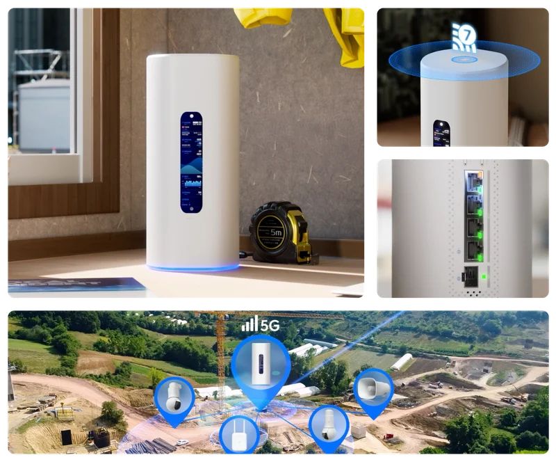 A complete UniFi experience with integrated WiFi 7, local storage for full application support — instantly deployed anywhere 5G reaches.