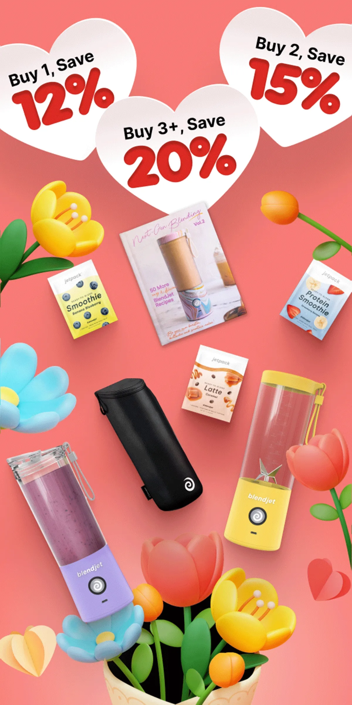 Buy 1, Save 12%, Buy 2, Save 15%, Buy 3+, Save 20%
