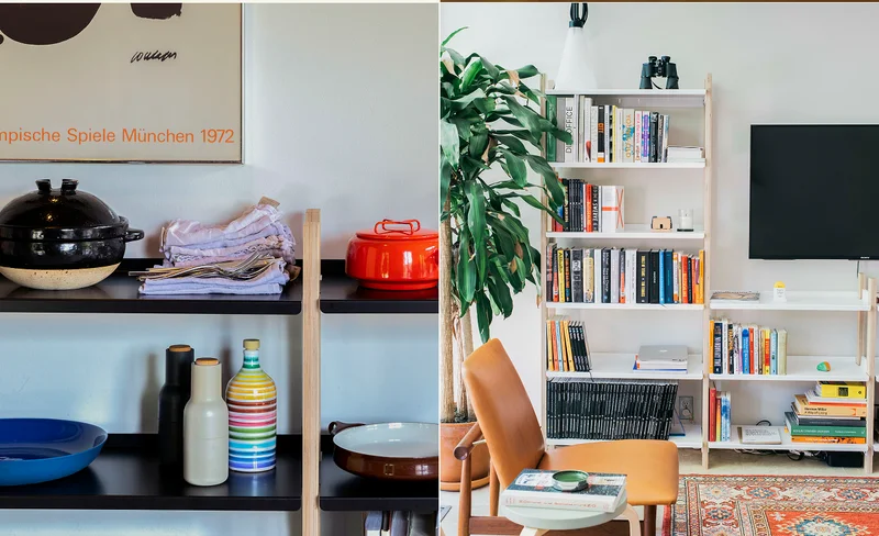 An array of possibilities. The Shelving System comes in a range of sizes, colors, and possible configurations.