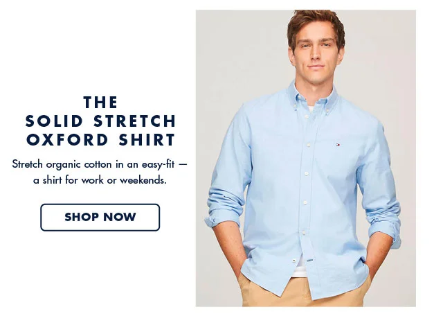 The solid stretch oxford shirt                                            Stretch organic cotton in an easy fit - a shirt for work or weekends.                                            Shop now