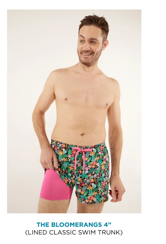 Lined Classic Swim Trunk: The Bloomerangs 4''