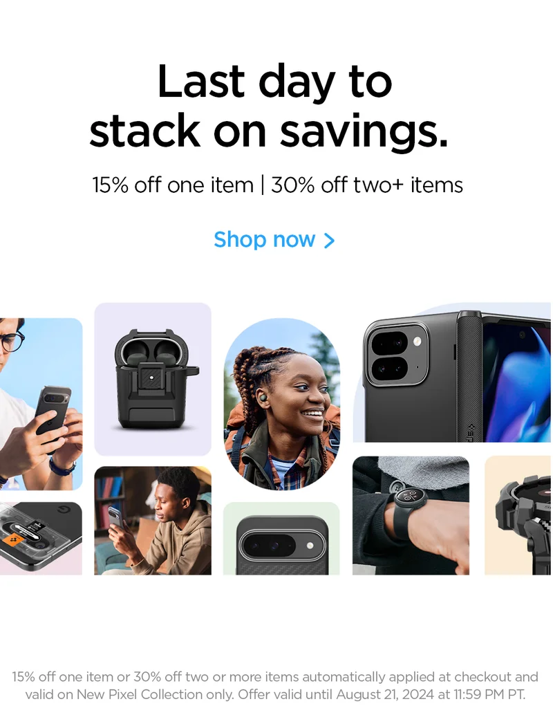 Last day to stack on savings. 15% off one item | 30% off two+ items
