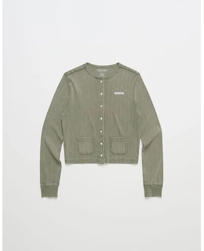 Hanes Pointelle Crewneck Cardigan - Moss