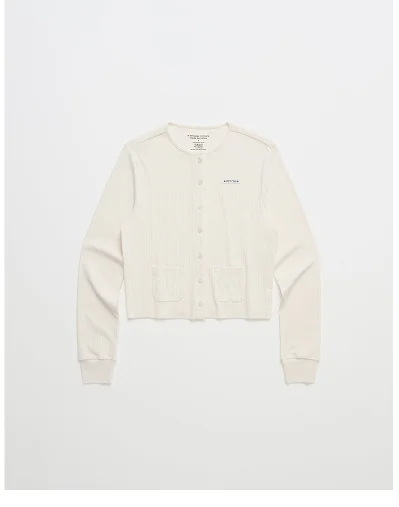 Hanes Pointelle Crewneck Cardigan - Vanilla