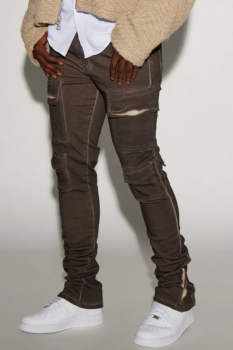 Image of Triple Cargo Stacked Skinny Flare Jeans - Chocolate