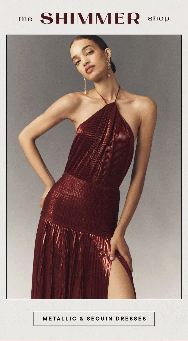 the shimmer shop, metallic and sequin dresses