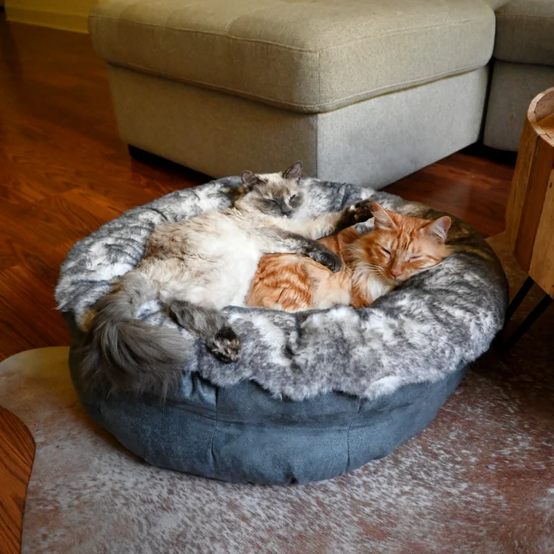 Image of PupPouf™ Luxe Faux Fur Donut Pet Bed - Ultra Soft Chinchilla