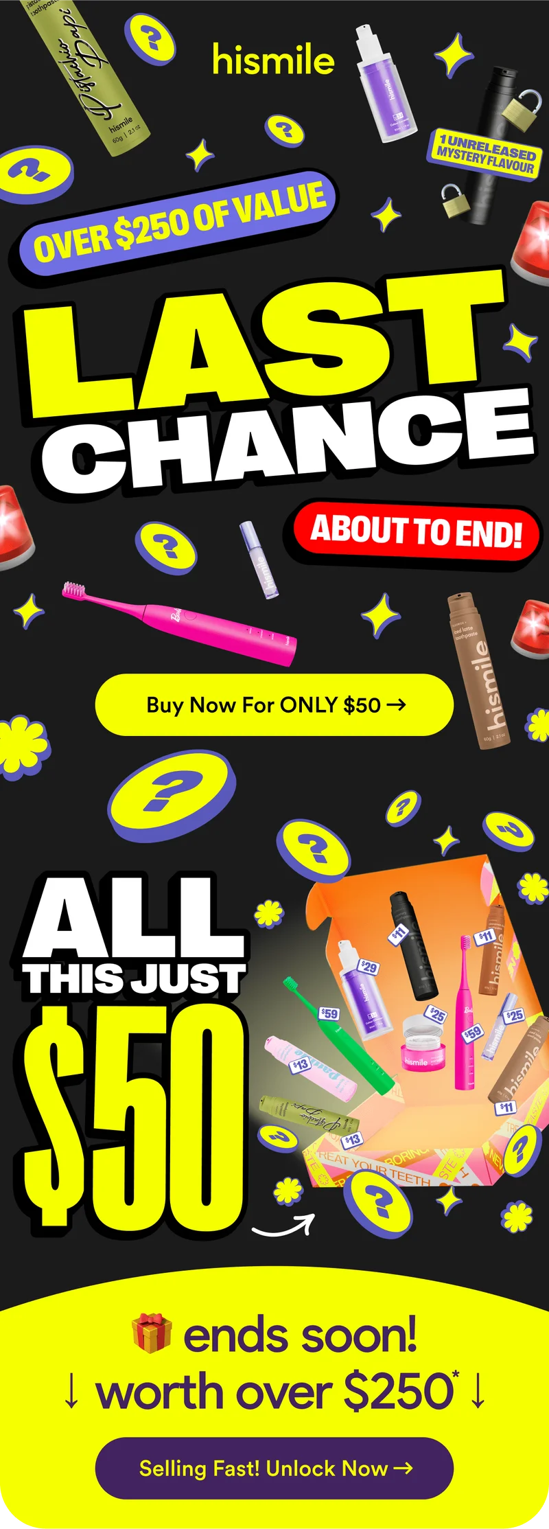 LAST CHANCE. Buy now for only $50! All of this for just $50! Ends soon! Worth over $250! Selling fast! Unlock now!