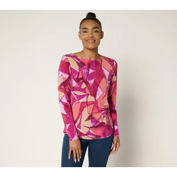 Susan Graver Printed Liquid Knit Top with Twist Detail
