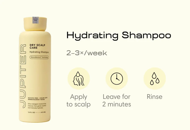 Hydrating Shampoo 2–3×/week Apply to scalp Leave for 2 minutes Rinse