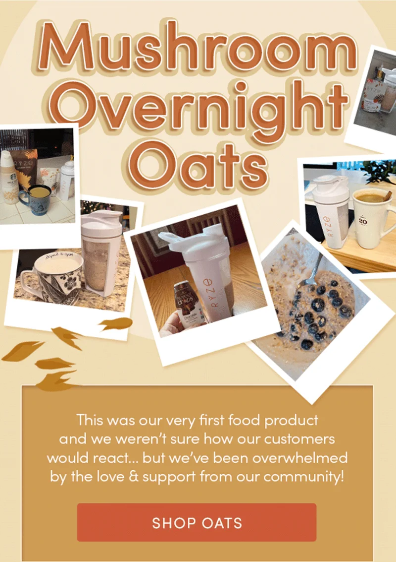 Mushroom Overnight Oats | This was our very first food product and we weren't sure how our customers would react... but we've been overwhelmed by the love & support from our community! Shop Oats