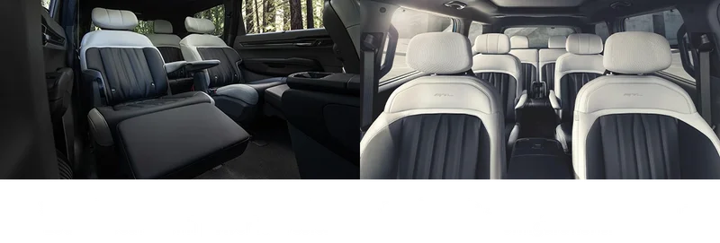 Arrive in comfort. | Second row offers available reclining Lounge Seats(6) with power leg rests. | Comfortable seating in six- and seven-seat configurations.