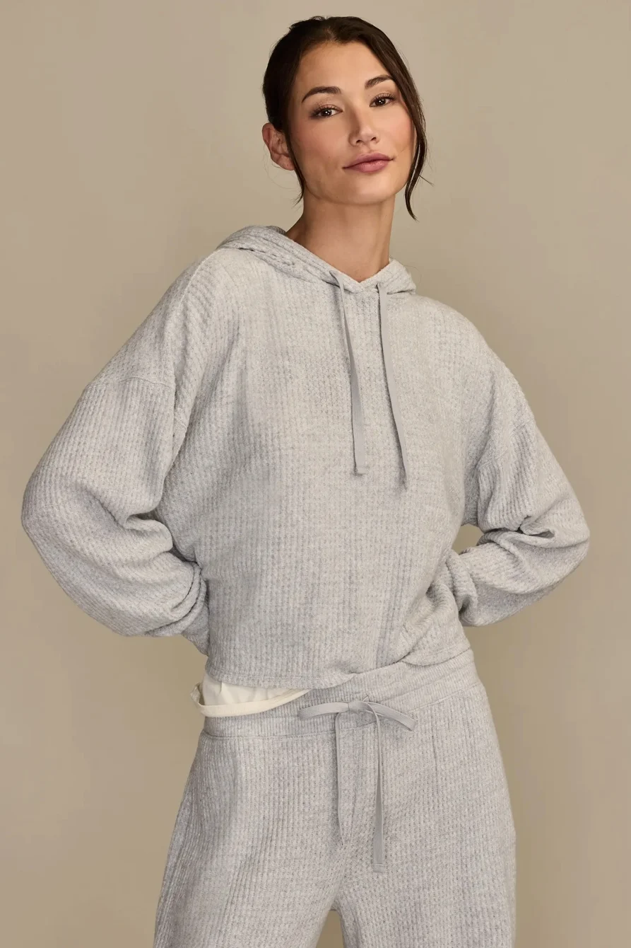 Image of Lucky Brand Cloud Waffle Hoodie - Women's Clothing Outerwear Sweatshirts Crewneck Hoodies in Dress Blues