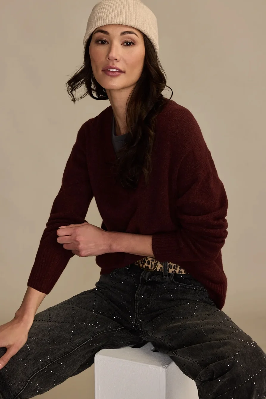 Image of Lucky Brand Cloud Soft V Neck Sweater - Women's Clothing Tops Sweaters in Oatmeal Heather
