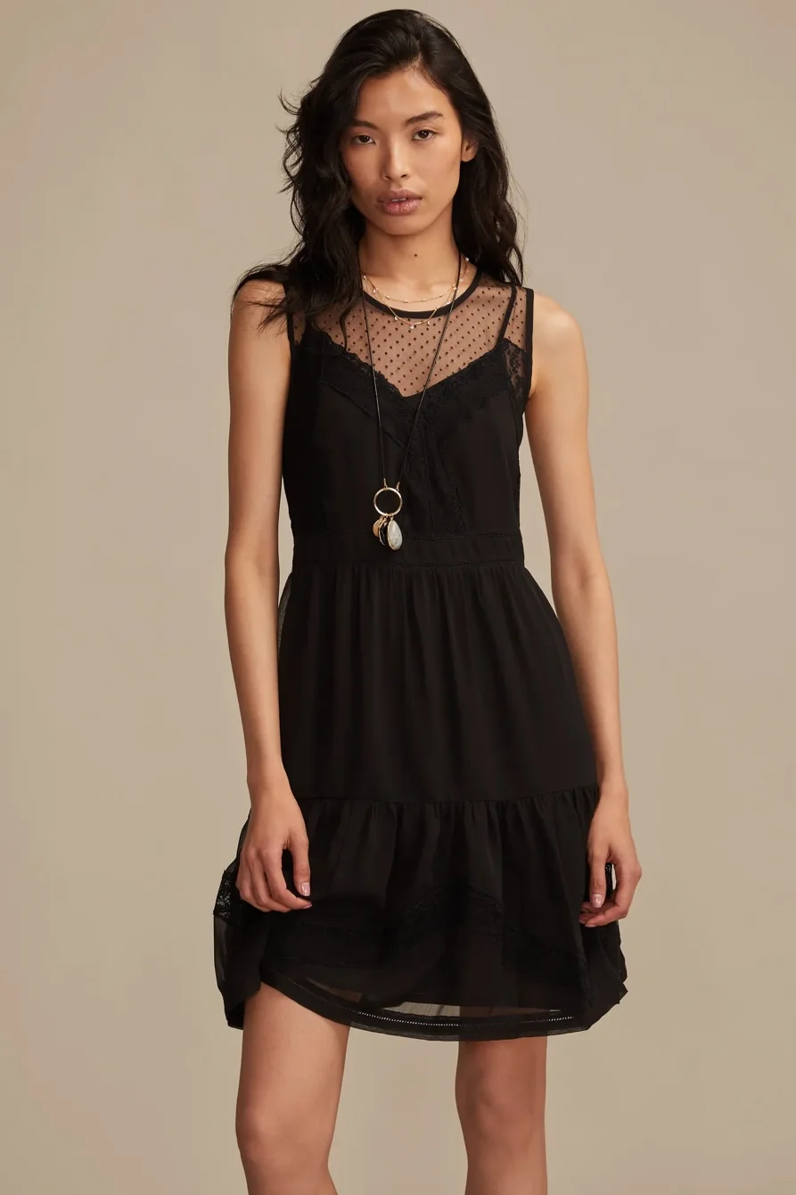 Image of Lucky Brand Mesh Tiered Mini Dress - Women's Clothing Dresses Mini Dress in Mauve Shadows