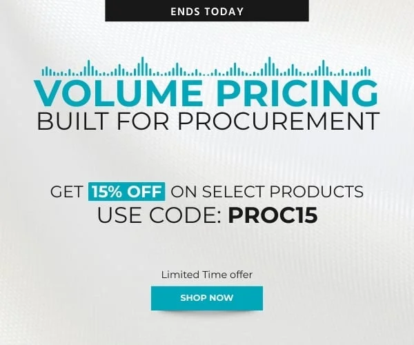 Volume Pricing Built for Procurement Get 15% off on select products-Use Code: discount code