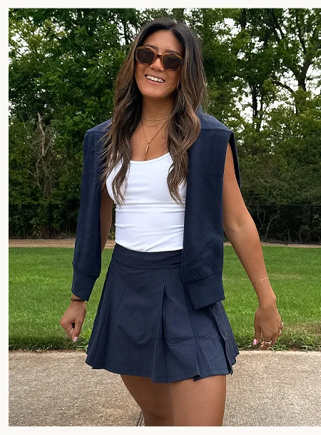 Score Pleated Skirt in Navy