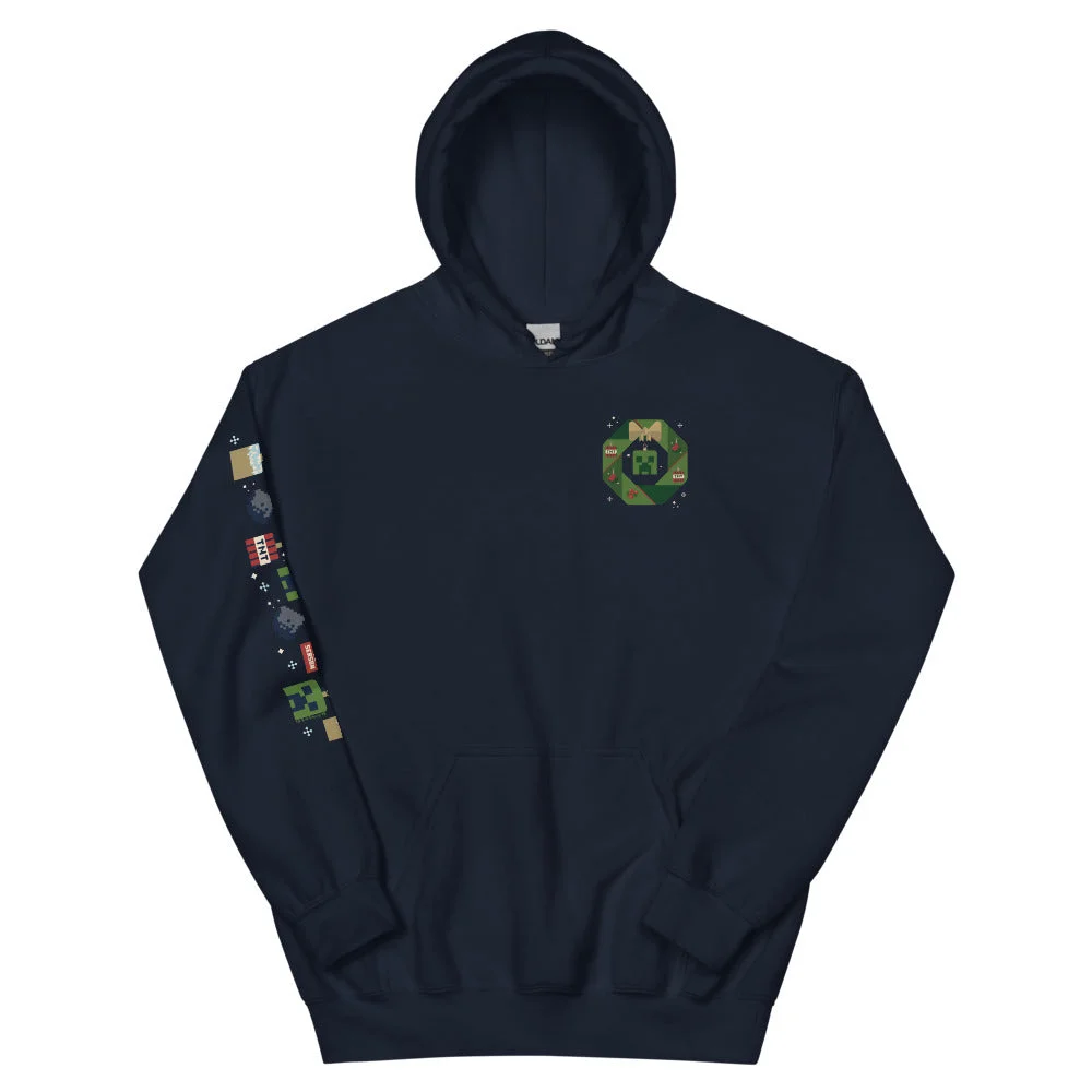 Image of Minecraft Creeper Holiday Wreath Adult Hoodie