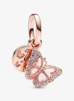 Pink Butterfly & Quote Double Dangle Charm