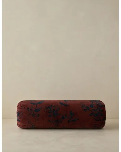 Carmine Velvet Bolster Pillow-Sangria