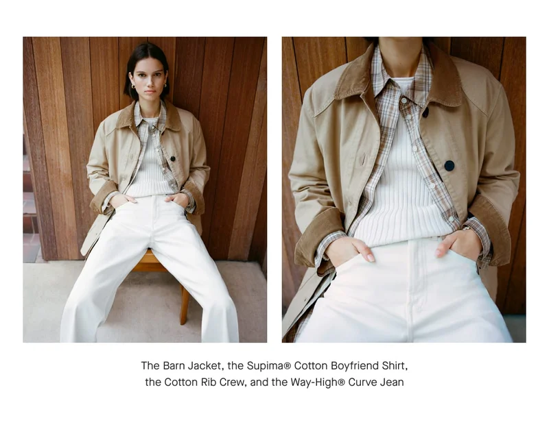 [IMAGE]The Barn Jacket, the Supima® Cotton Boyfriend Shirt, the Cotton Rib Crew, and the Way-High® Curve Jean