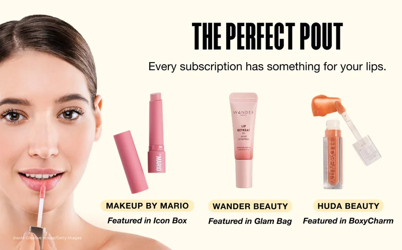 THE PERFECT POUT | Every subscription has something for your lips. MAKEUP BY MARIO - Featured in Icon Box | WANDER BEAUTY - Featured in Glam Bag | HUDA BEAUTY - Featured in BoxyCharm