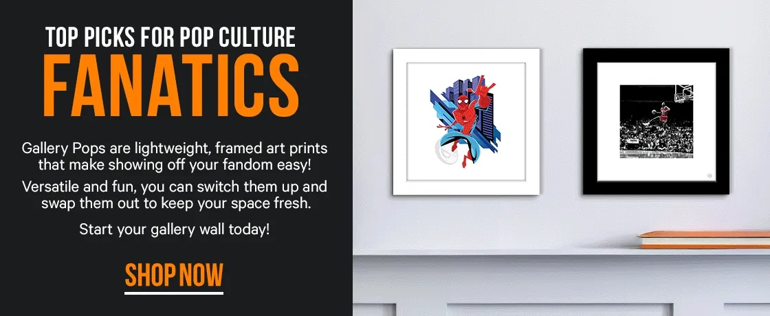 Top Picks for Pop Culture Fanatics! Gallery Pops are lightweight, framed art prints that make showing off your fandom easy!