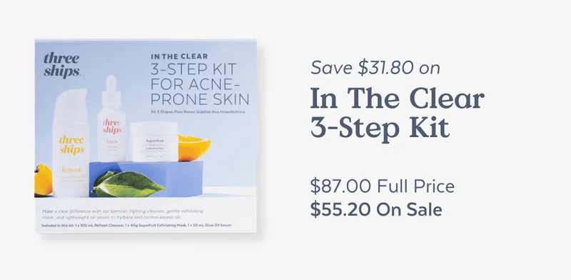 Save $31.80 on In the Clear 3-Step Kit. $87.00 Full Price | $55.20 on Sale
