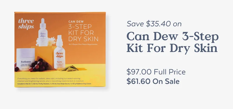 Save $35.40 on Can Dew 3-Step Kit for Dry Skin $97 Full Price | $61.60 on Sale