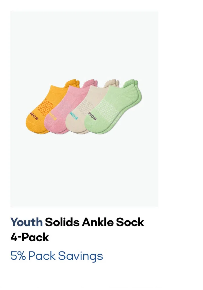 Youth Solids Ankle Sock 4-Pack 5% Pack Savings