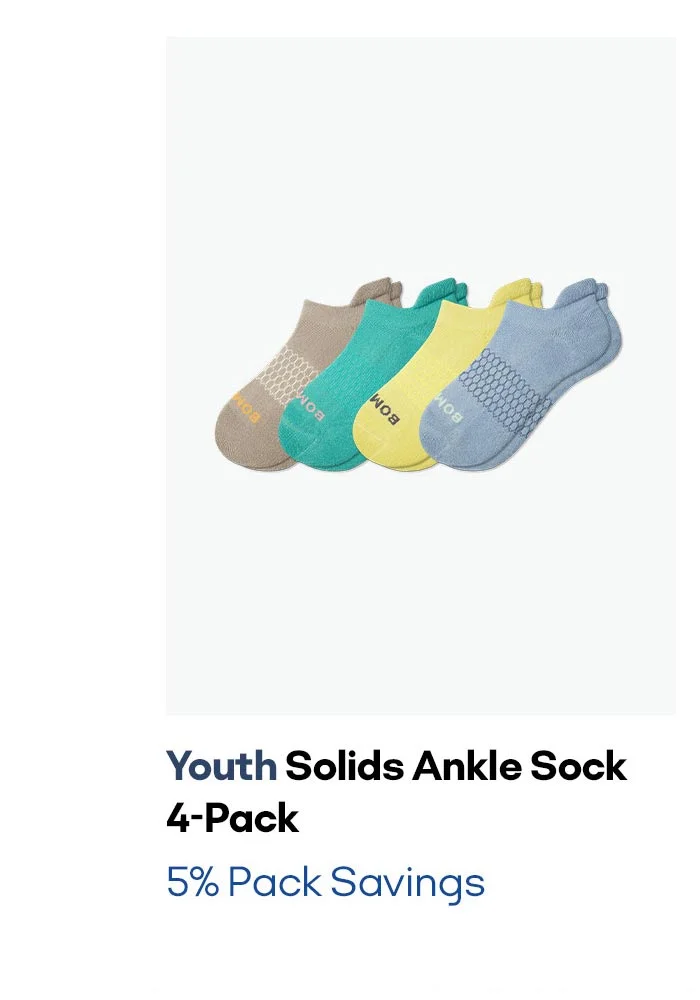 Youth Solids Ankle Sock 4-Pack 5% Pack Savings