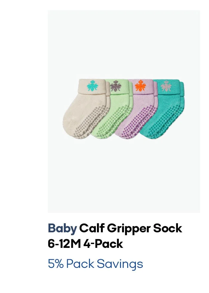 Baby Calf Gripper Sock 6-12M 4-Pack 5% Pack Savings