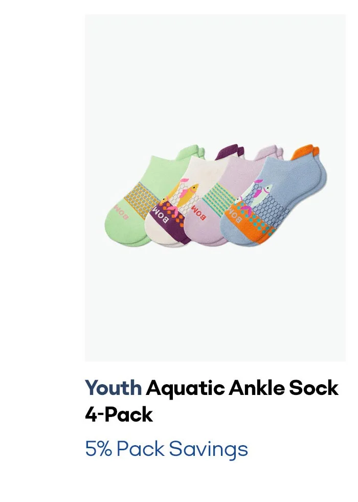 Youth Aquatic Ankle Sock 4-Pack 5% Pack Savings