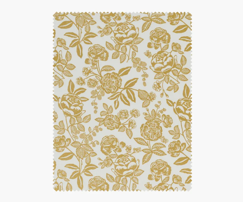 Image of English Rose Cotton Metallic Fabric - Cream & Gold
