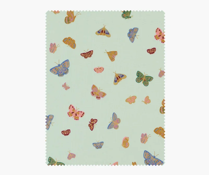 Image of Butterfly House Cotton Metallic Fabric - Mint