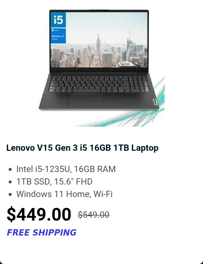 Lenovo V15 Gen 3 i5 16GB 1TB Laptop