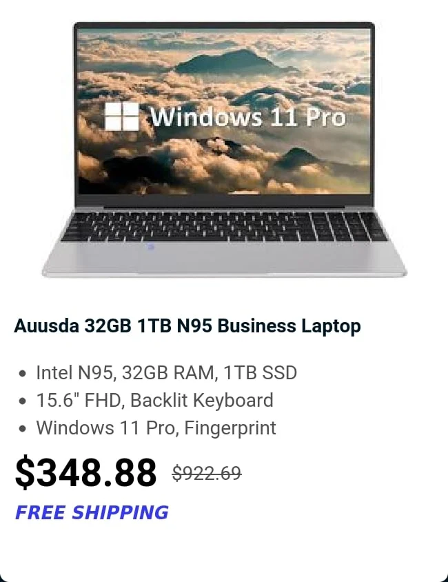 Auusda 32GB 1TB N95 Business Laptop