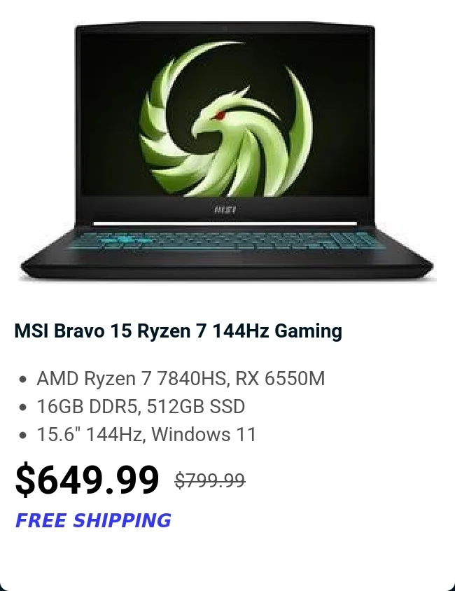MSI Bravo 15 Ryzen 7 144Hz Gaming