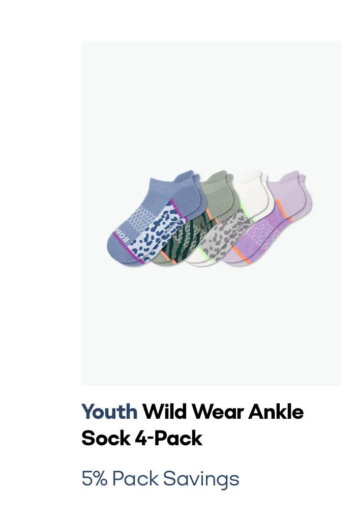 Youth Wild Wear Ankle Sock 4-Pack 5% Pack Savings