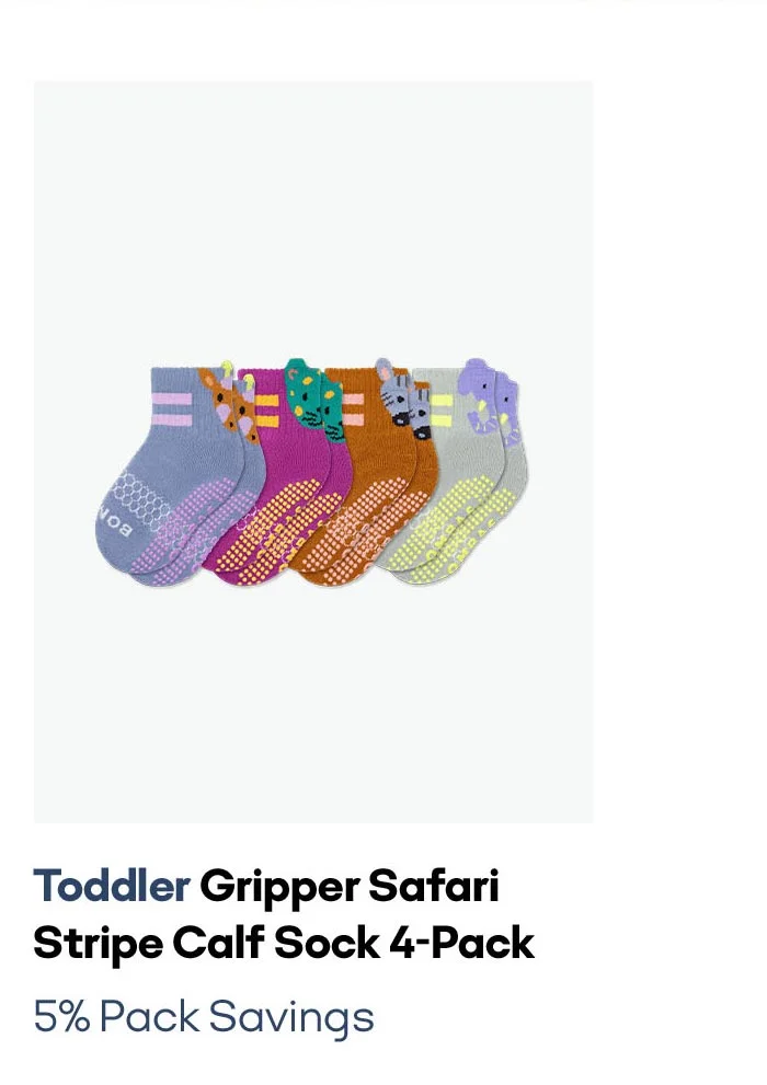 Toddler Gripper Safari Stripe Calf Sock 4-Pack 5% Pack Savings