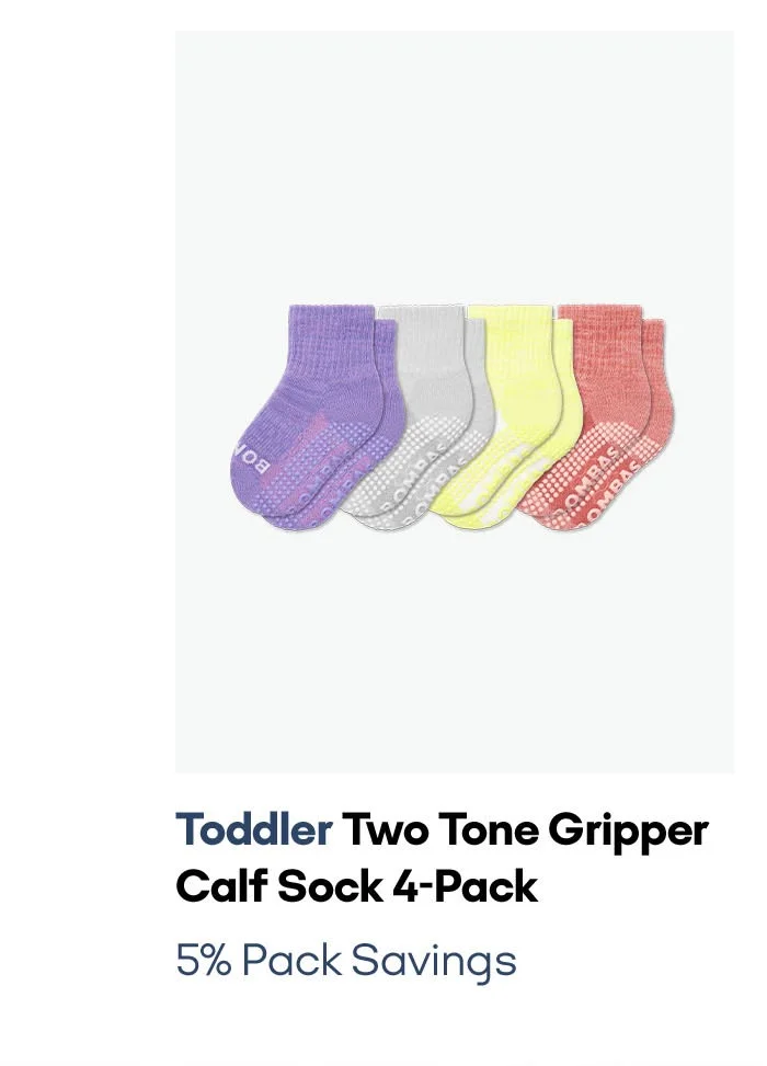 Toddler Two Tone Gripper Calf Sock 4-Pack 5% Pack Savings