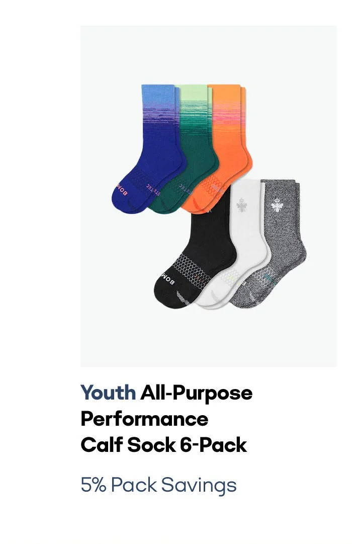 Youth All-Purpose Performance Calf Sock 6-Pack 5% Pack Savings