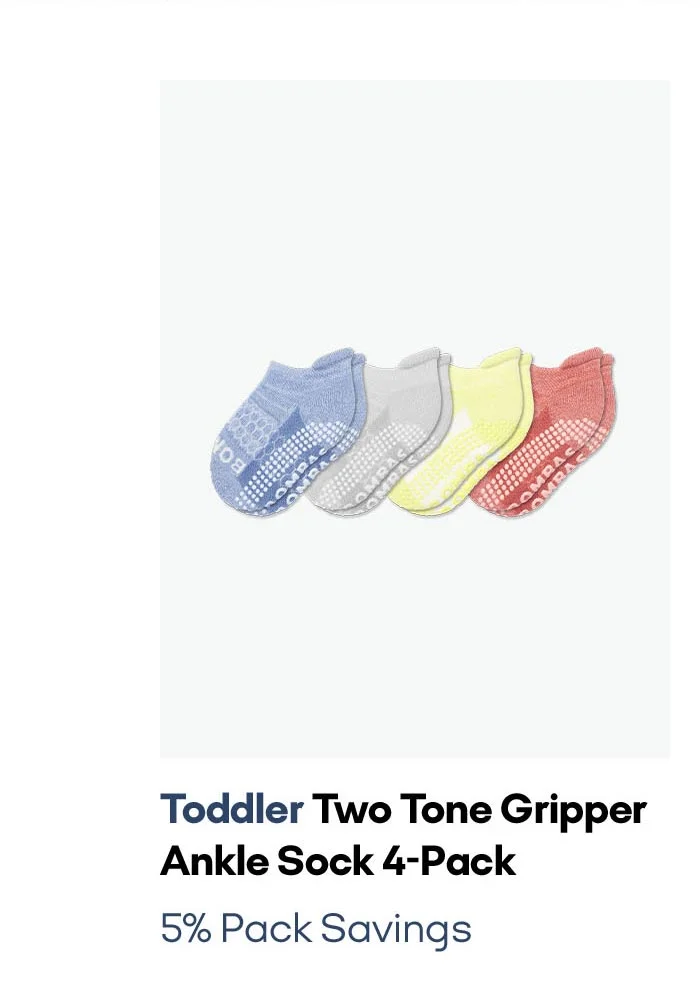 Toddler Two Tone Gripper Ankle Sock 4-Pack 5% Pack Savings