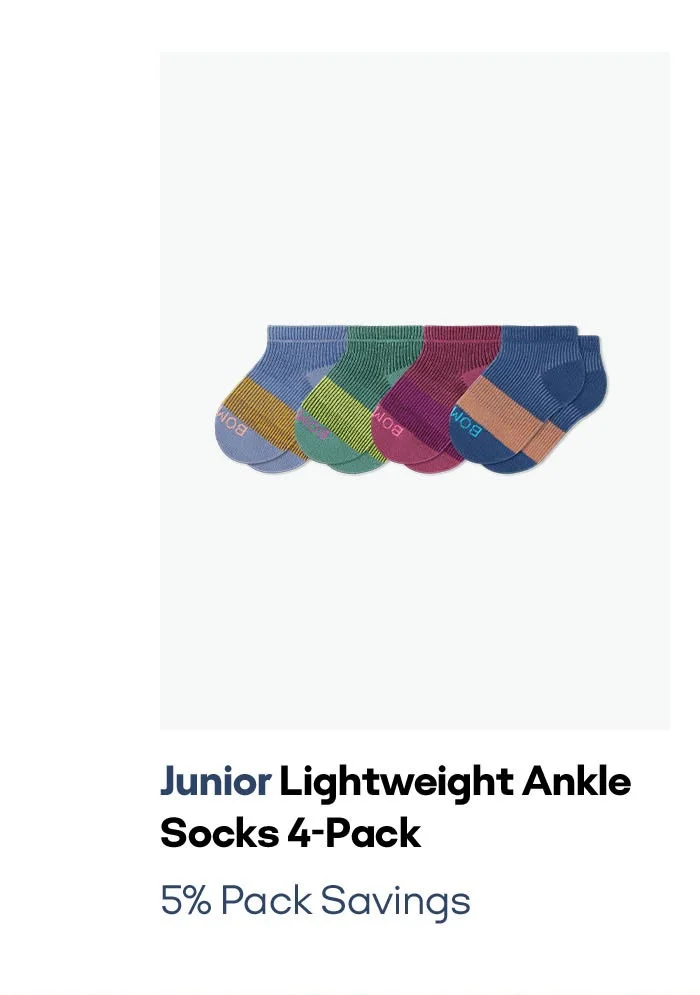 Junior Lightweight Ankle Socks 4-Pack 5% Pack Savings