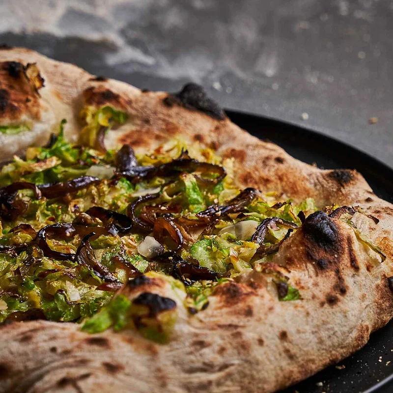 Brussels Sprout & Apple-Bacon Jam Pizza
